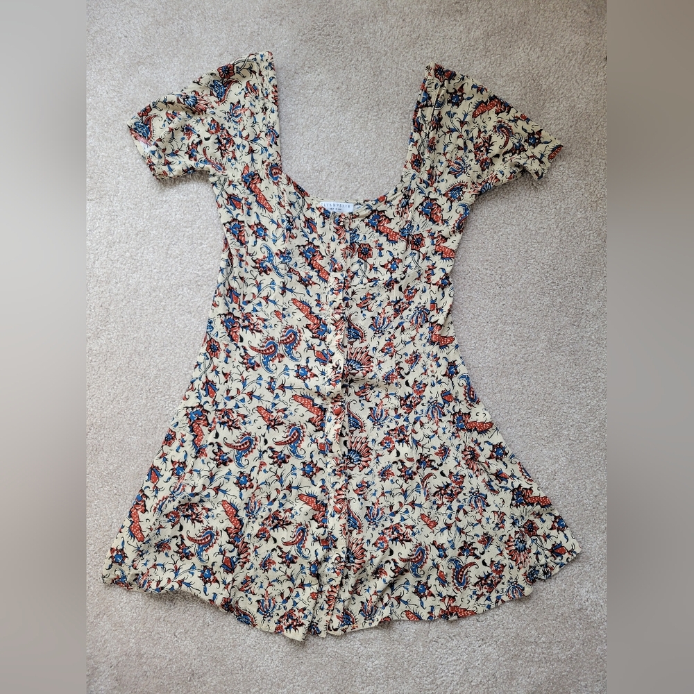 Flynn Skye Floral/Paisley Button-Down Dress With Sweetheart Neckline, Size S